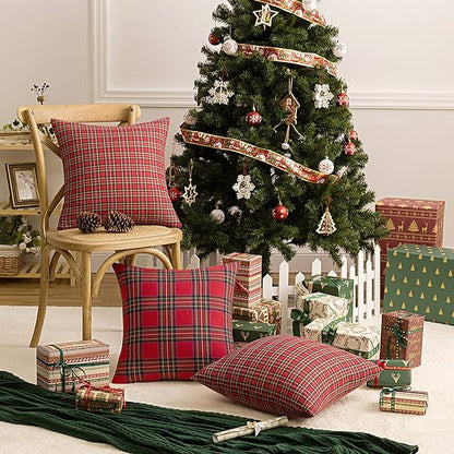 AQOTHES Pack of 2 Christmas Plaid Decorative Throw Pillow Covers Scottish - Image 3