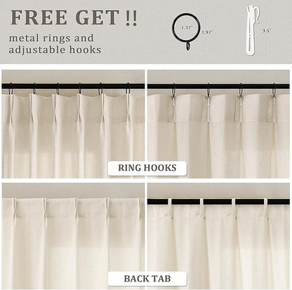 Cream Beige Pinch Pleated Linen Curtains 84 Inches Long - Image 3