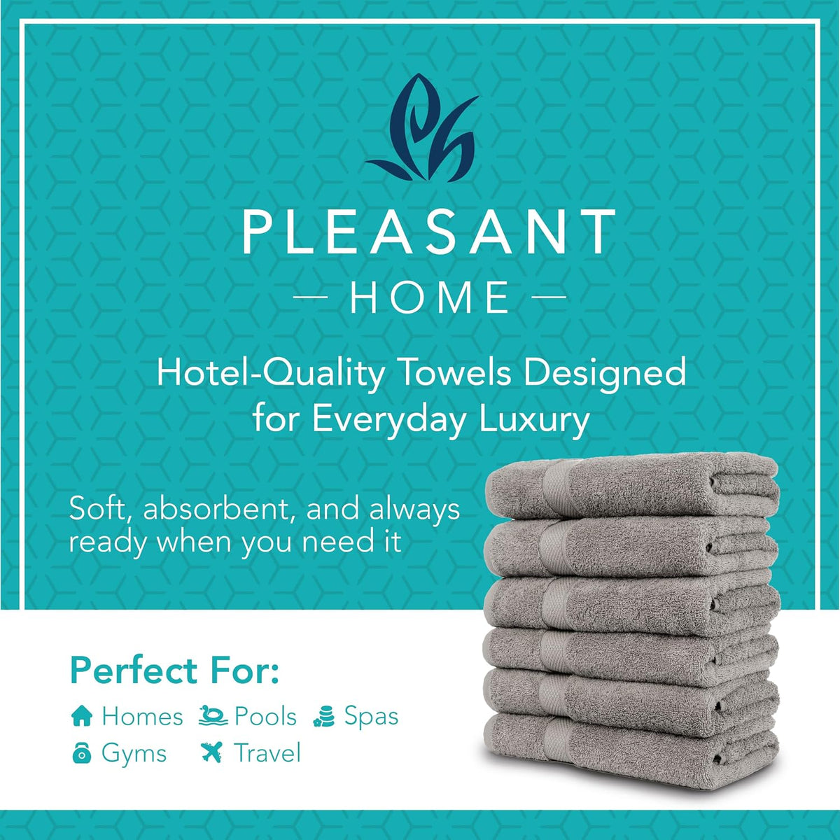 pleasant home gray bath towels set of 6 shown in use
