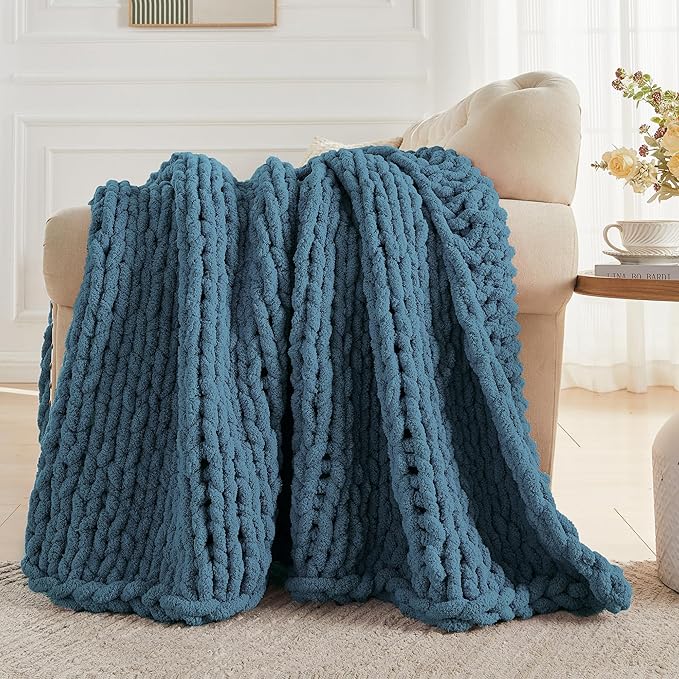 Carriediosa Chunky Knit Throw Blanket 50" X 60", 100% Hand Made Large Chenille - Image 5