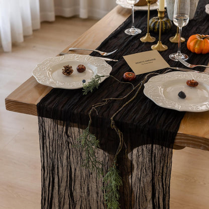 6Pcs Halloween Holiday Black Cheesecloth Table Runner 120 Inch for Decor