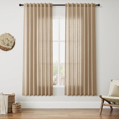 Nanspring Sand Beige Living Room Curtains 72 Inch Length 2 Panels Set Burlap by Nanspring