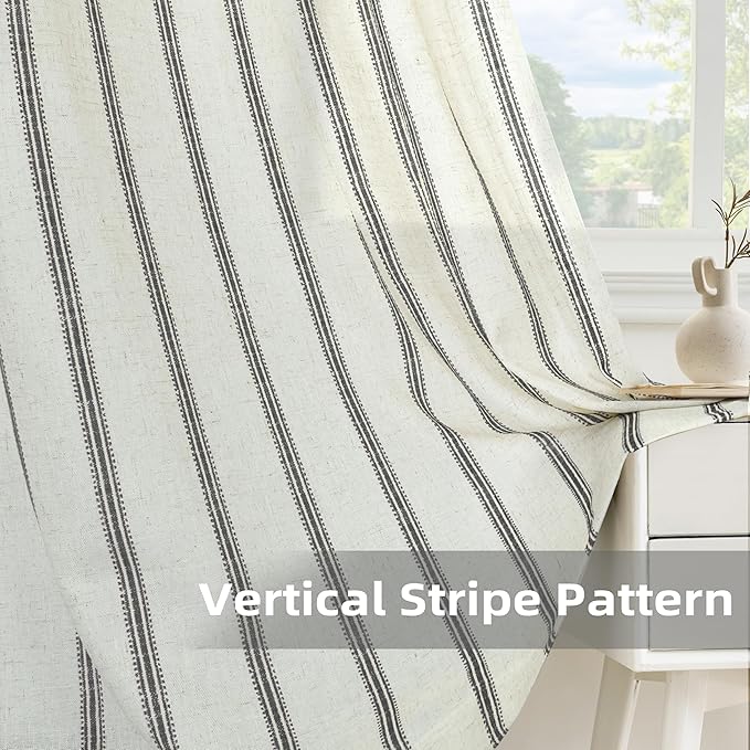 DriftAway Farmhouse Vertical Striped Linen Blend Textured Light Filtering Semi - Image 6