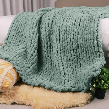 Carriediosa Chunky Knit Throw Blanket 50" X 60", 100% Hand Made Large Chenille by Carriediosa
