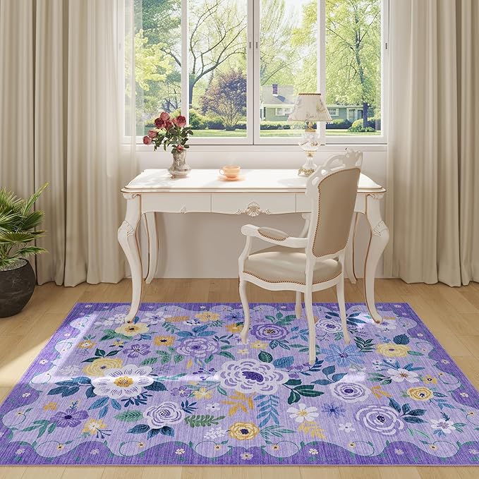 DUKINO 4x6 Area Rug, Lightweight Non Slip Washable Floral Rug, Indoor Low Pile - Image 2