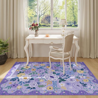 DUKINO 4x6 Area Rug, Lightweight Non Slip Washable Floral Rug, Indoor Low Pile - Image 2