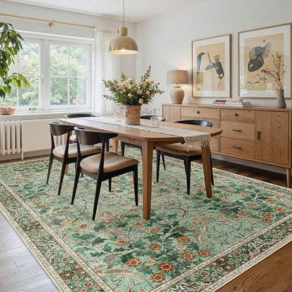 MUJOO Green Washable Rugs 8x10, Floral Area Rug - Image 4
