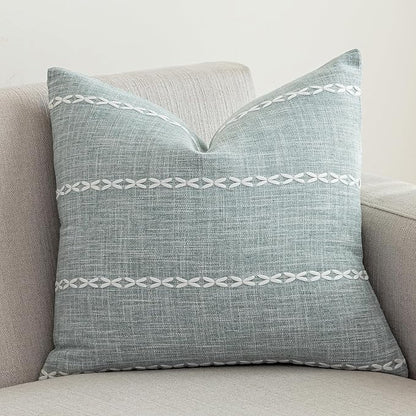 vctops Rustic Striped Cotton Linen Decorative Throw Pillow Cover Embroidery by vctops