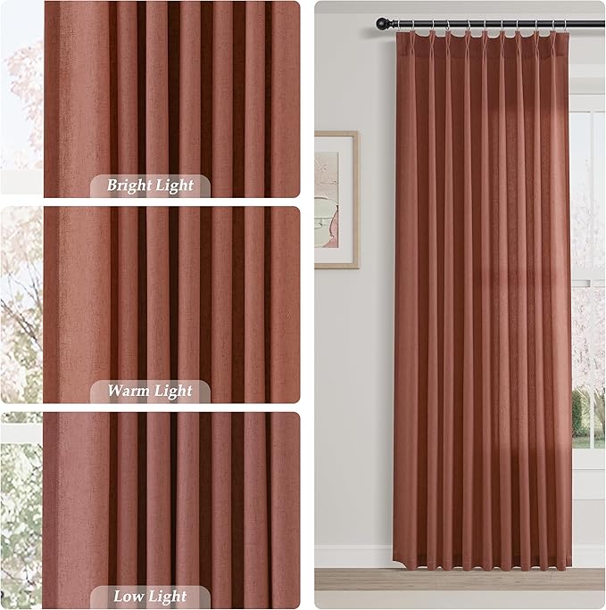 Canyon Rose Pinch Pleated Linen Curtains 96 Inch Length 2 Panels - Image 4