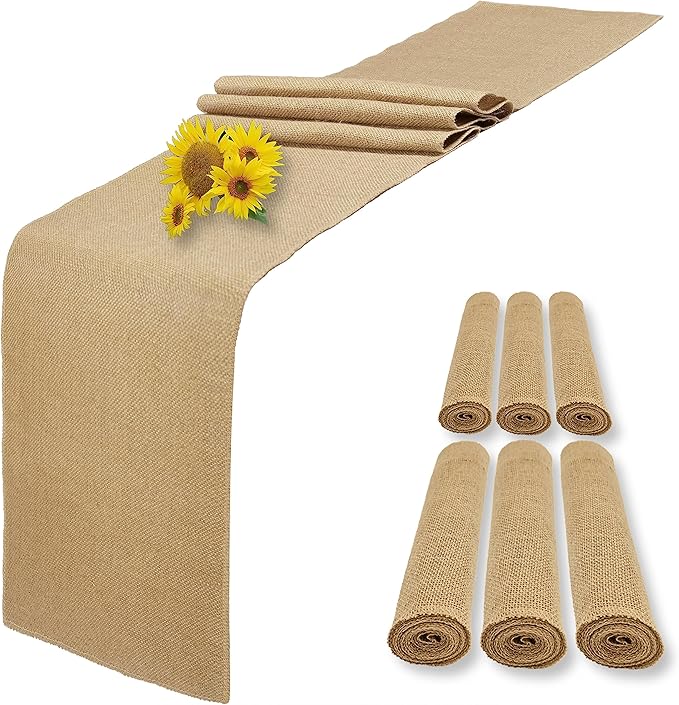 6 Pack Natural Burlap Table Runners, 12 x 108 Inch Rustic Jute Table Runner and by Wlirantim
