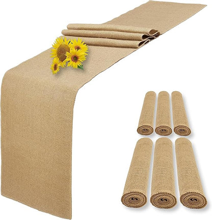 6 Pack Natural Burlap Table Runners, 12 x 108 Inch Rustic Jute Table Runner and by Wlirantim