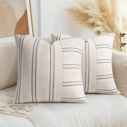 AELS 18x18 Decorative Farmhouse Linen Throw Pillow Covers, Boho Textured Pillow by AELS