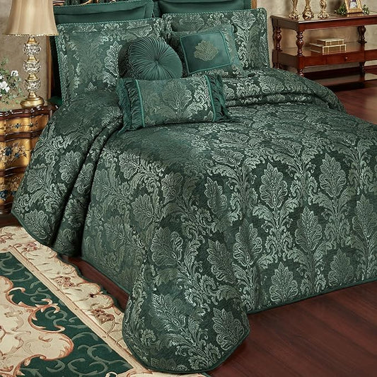 Touch of Class Camelot Luxury Bedding | Emerald Green | Matte Satin Damask on by TouchofClass