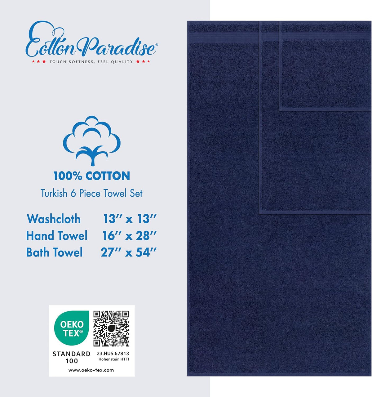 cotton paradise 100% cotton turkish towel set, soft, side view