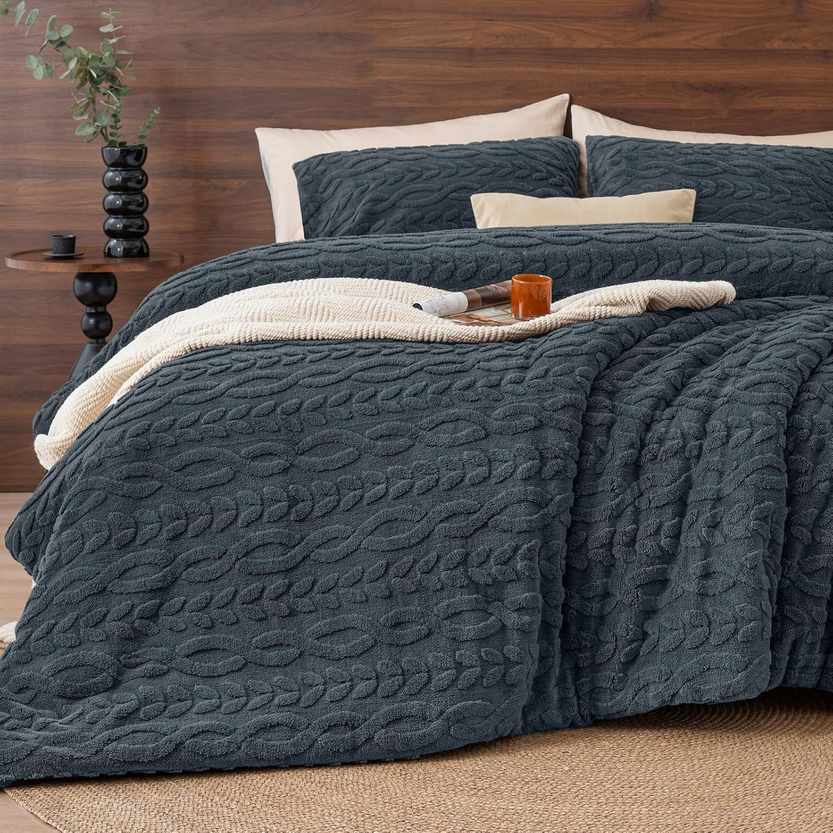phf fluffy sherpa fleece queen comforter set, 3, main product view