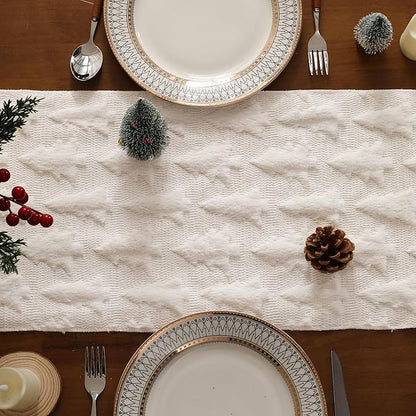 Christmas Tbale Runner 13x72 Inch Soft Plush Faux Fur Jacquard CreamWhite Big - Image 3
