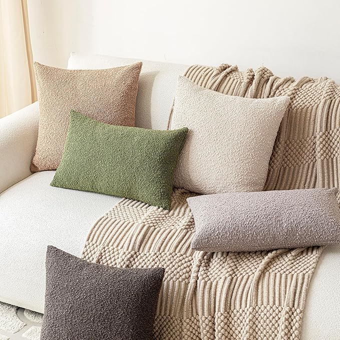 Foindtower Pack of 2 Textured Boucle Throw Pillow Covers Accent Solid - Image 7