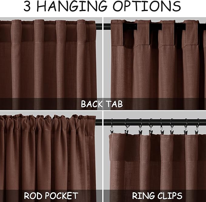 Rustic Brown Linen Curtains 84 Inch Length 2 Panels Set - Image 2
