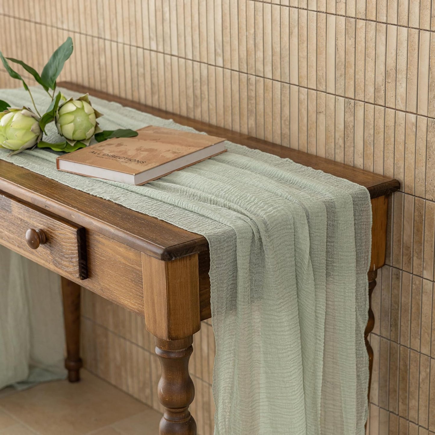 Keketoarrange Sage Green Table Runner Cheesecloth 120 Inch 10 FT Rustic Boho Cheese Cloth Table Runner for Wedding Baby Shower Bridal Shower Sheer Gauze Centerpiece Summer Boho Home Decorations