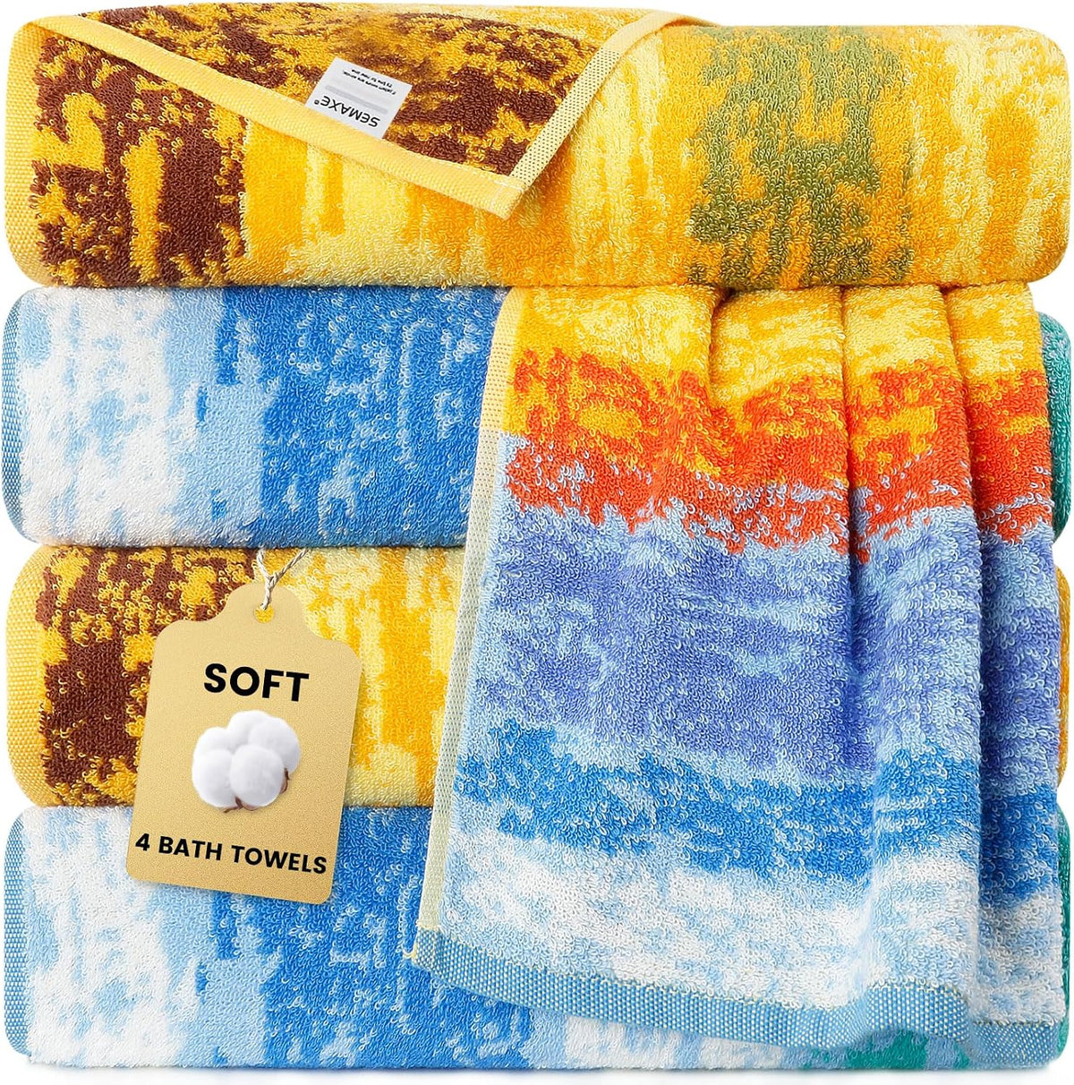 cotton bath towels with hanging loop, 55 x shown in use