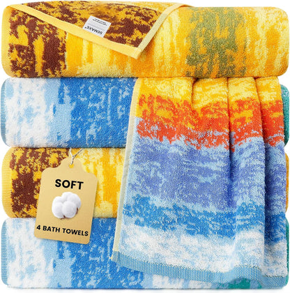 cotton bath towels with hanging loop, 55 x shown in use