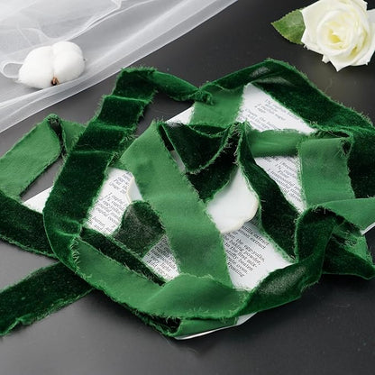 Dark Green Velvet Ribbon for Christmas Tree Decorations Frayed Silk Velvet - Image 6