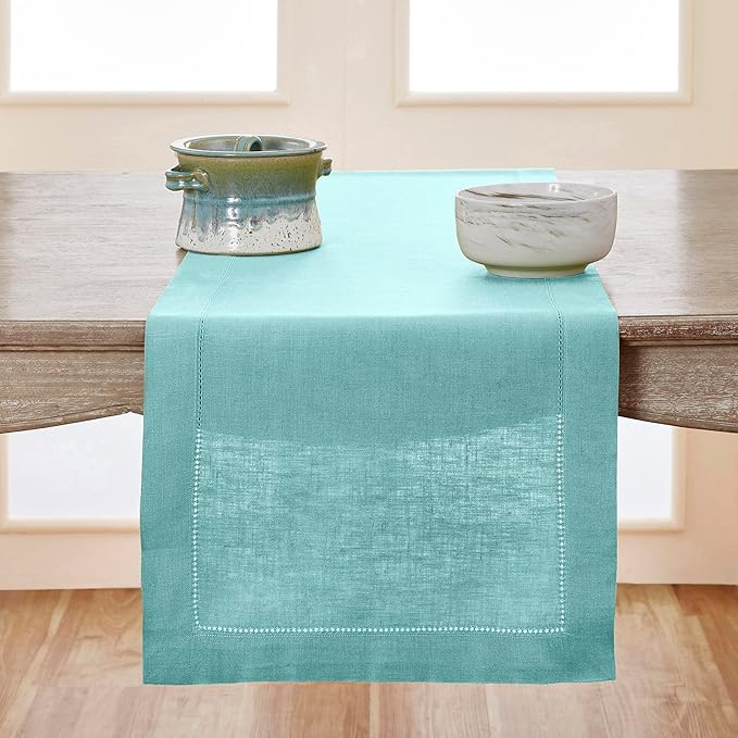 Solino Home Linen Aqua Blue Table Runner 156 Inches Long by SolinoHome