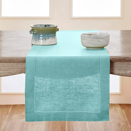 Solino Home Linen Aqua Blue Table Runner 156 Inches Long by SolinoHome