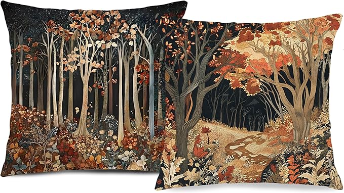 Rustic William Morris Inspired Autumn Forest Decor Throw Pillow Covers 18x18 by Unknown