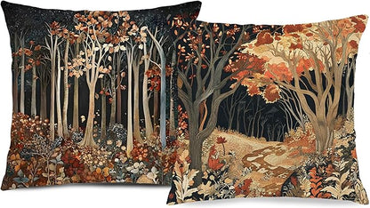 Rustic William Morris Inspired Autumn Forest Decor Throw Pillow Covers 18x18 by Unknown