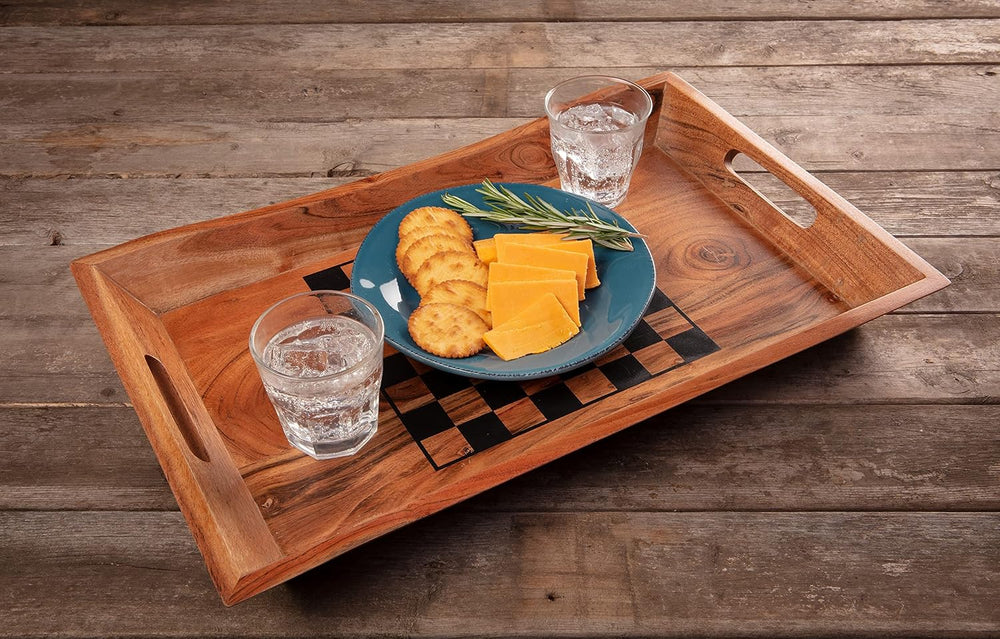 Wonder-ful Gifts Serving Tray with Chessboard - Chess and Checkers Pieces Inc...