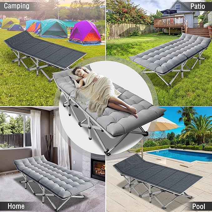 ABORON Camping Cot for Adult 28" Extra Wide, Heavy-Duty 1200D Oxford Cot for - Image 6