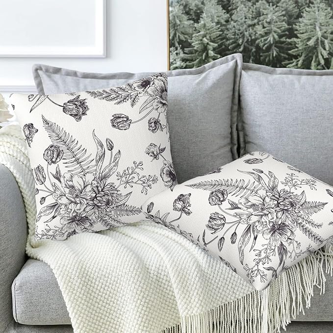 Throw Pillow Covers French Grey Botanical Pillow Covers 18x18 Inch Set of 2 - Image 5
