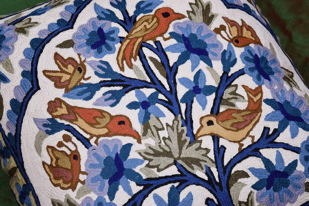 Blue Tree of Life Pillow Cover Blues Birds Floral Decorative Pillowcase Flowe...