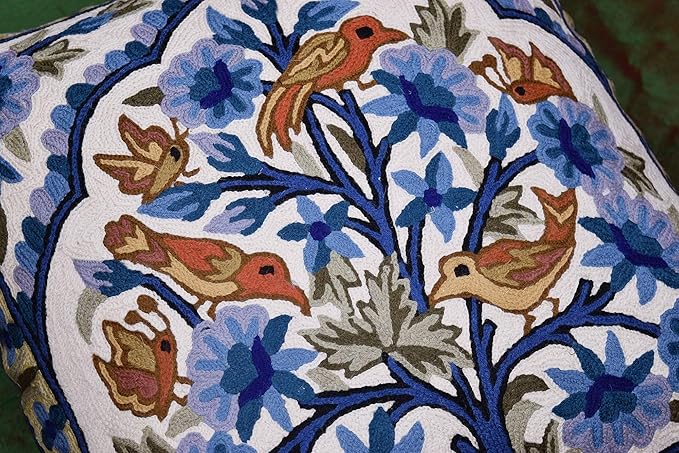 Blue Tree of Life Pillow Cover Blues Birds Floral Decorative Pillowcase Flower - Image 4