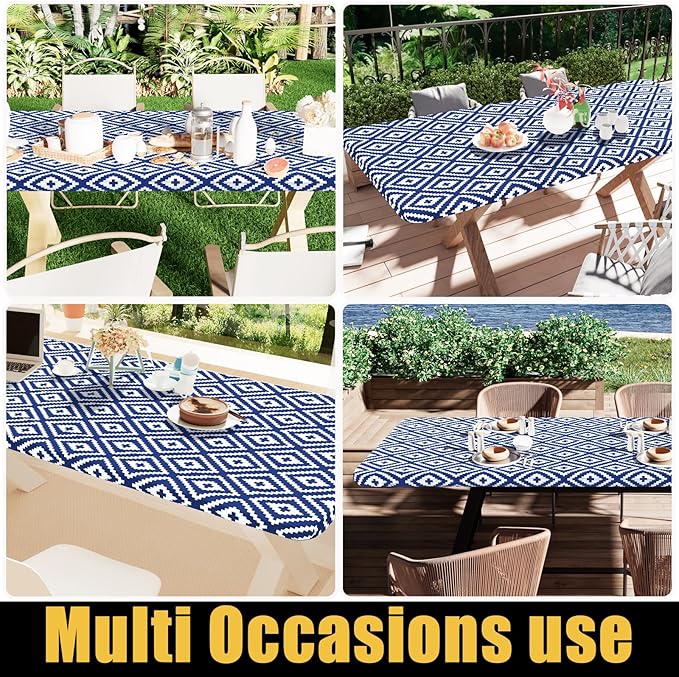 Smiry Rectangle Picnic Table Cloth, Waterproof Elastic Fitted Outdoor - Image 6