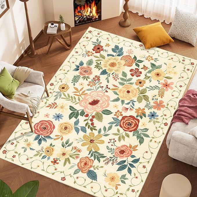 DUKINO 9x12 Area Rug, Floral Rugs - Image 3