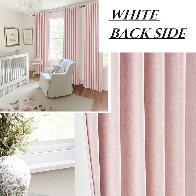 Pink Thick Linen Thermal Blackout Curtains 96 Inch Long - Image 5