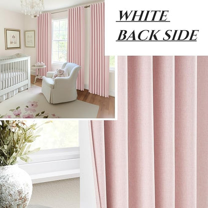 Pink Thick Linen Thermal Blackout Curtains 96 Inch Long - Image 5