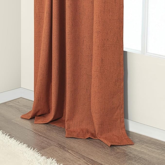 Rust Colored Curtains for Bedroom 96 Inches Long 2 Panel Set Faux Linen Cute - Image 9