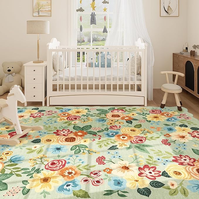 DUKINO 8x10 Area Rug, Floral Washable Rugs - Image 7