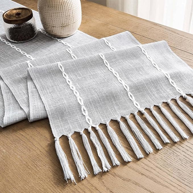 ZeeMart Farmhouse Braided Striped Table Runner, Rustic Grey Table Runners 48 - Image 7