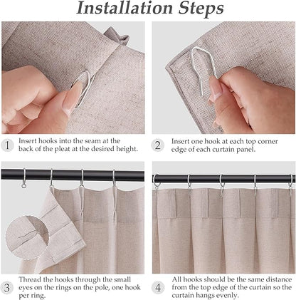 Oatmeal Pinch Pleat Linen Curtains 102 Inch Length 2 Panels Set - Image 6