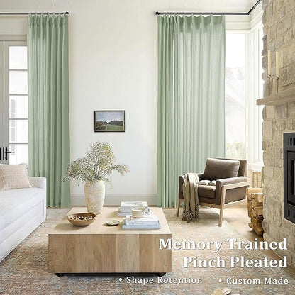 Pinch Pleated 105 Inch Long Linen Curtains - Image 2
