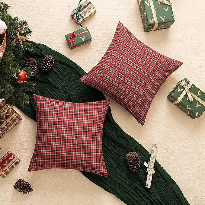 AQOTHES Pack of 2 Christmas Plaid Decorative Throw Pillow Covers Scottish - Image 5