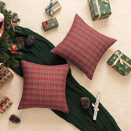 AQOTHES Pack of 2 Christmas Plaid Decorative Throw Pillow Covers Scottish - Image 5