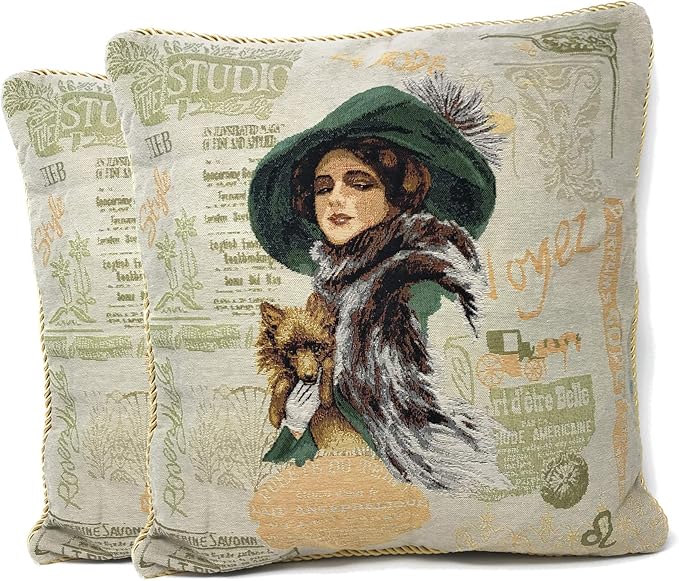 Tache Adorable Puppy's Day Out Jacquard Tapestry Woven Throw Pillow Cushion by TacheHomeFashion