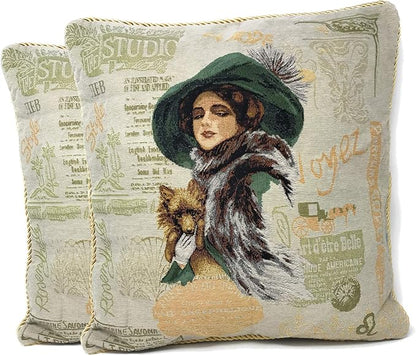 Tache Adorable Puppy's Day Out Jacquard Tapestry Woven Throw Pillow Cushion by TacheHomeFashion