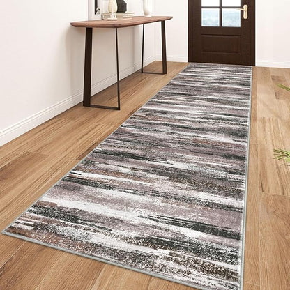 Modern Abstract Runner Rug 3x10, Dark Light Brown White Washable Kitchen Runner by lansny