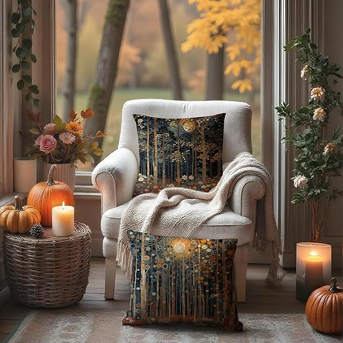 Rustic William Morris Inspired Autumn Forest Decor Throw Pillow Covers 18x18 - Image 4